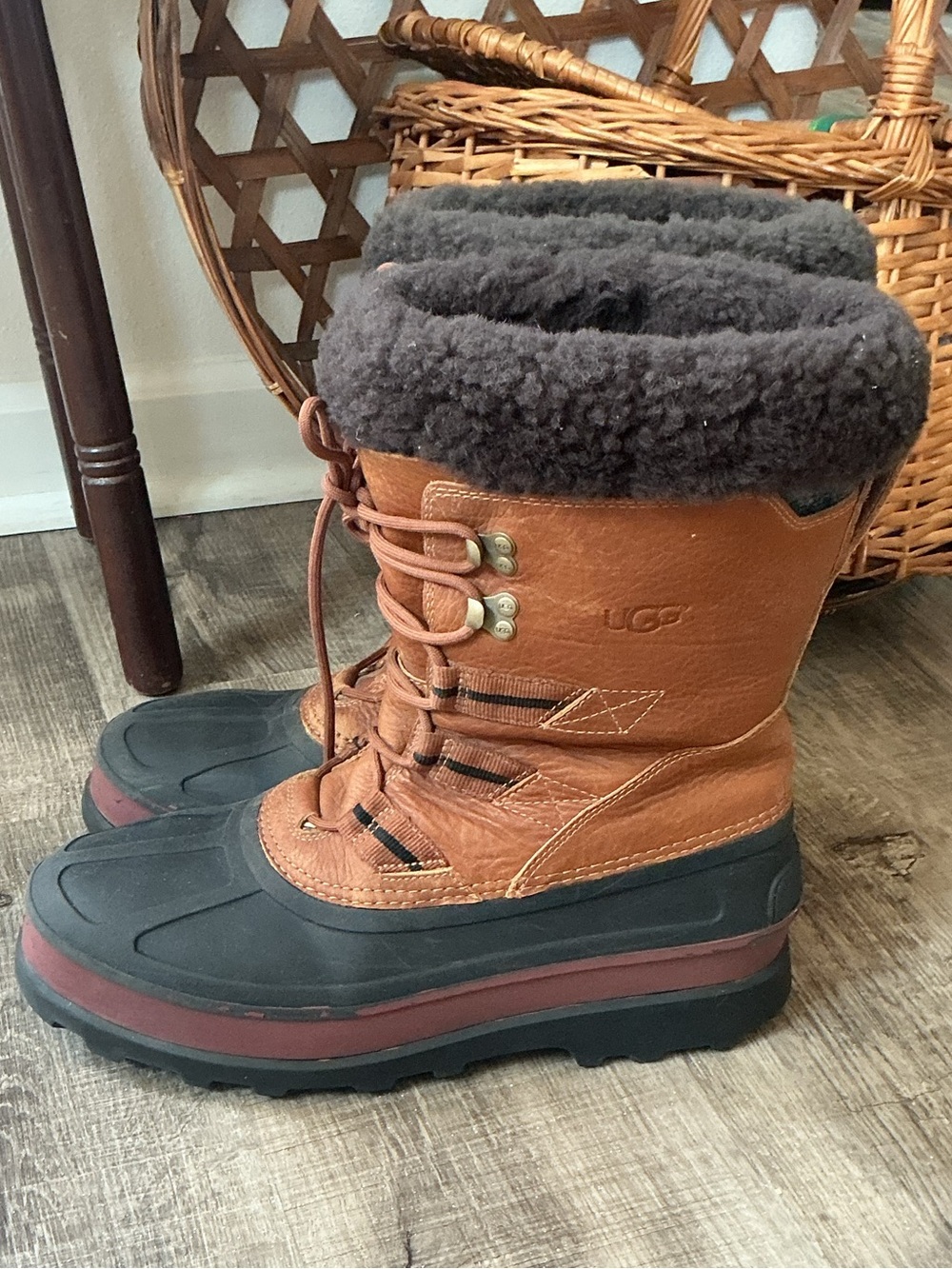 UGG Brown and Black Waterproof Shearling-Trim Winter Boots